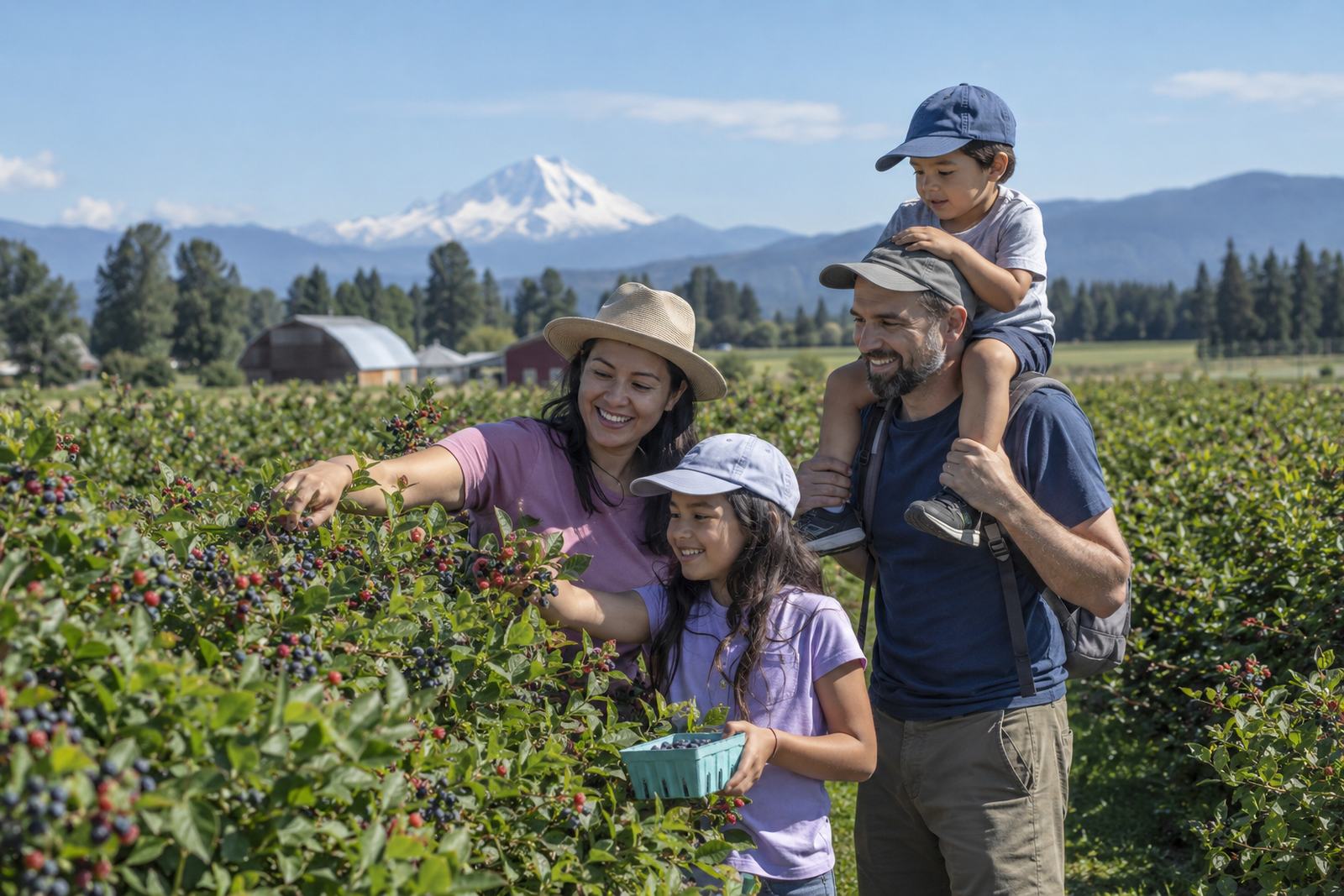 Family picking berries at a farm near Abbotsford