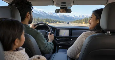 Driving toward the Rockies on an Alberta highway