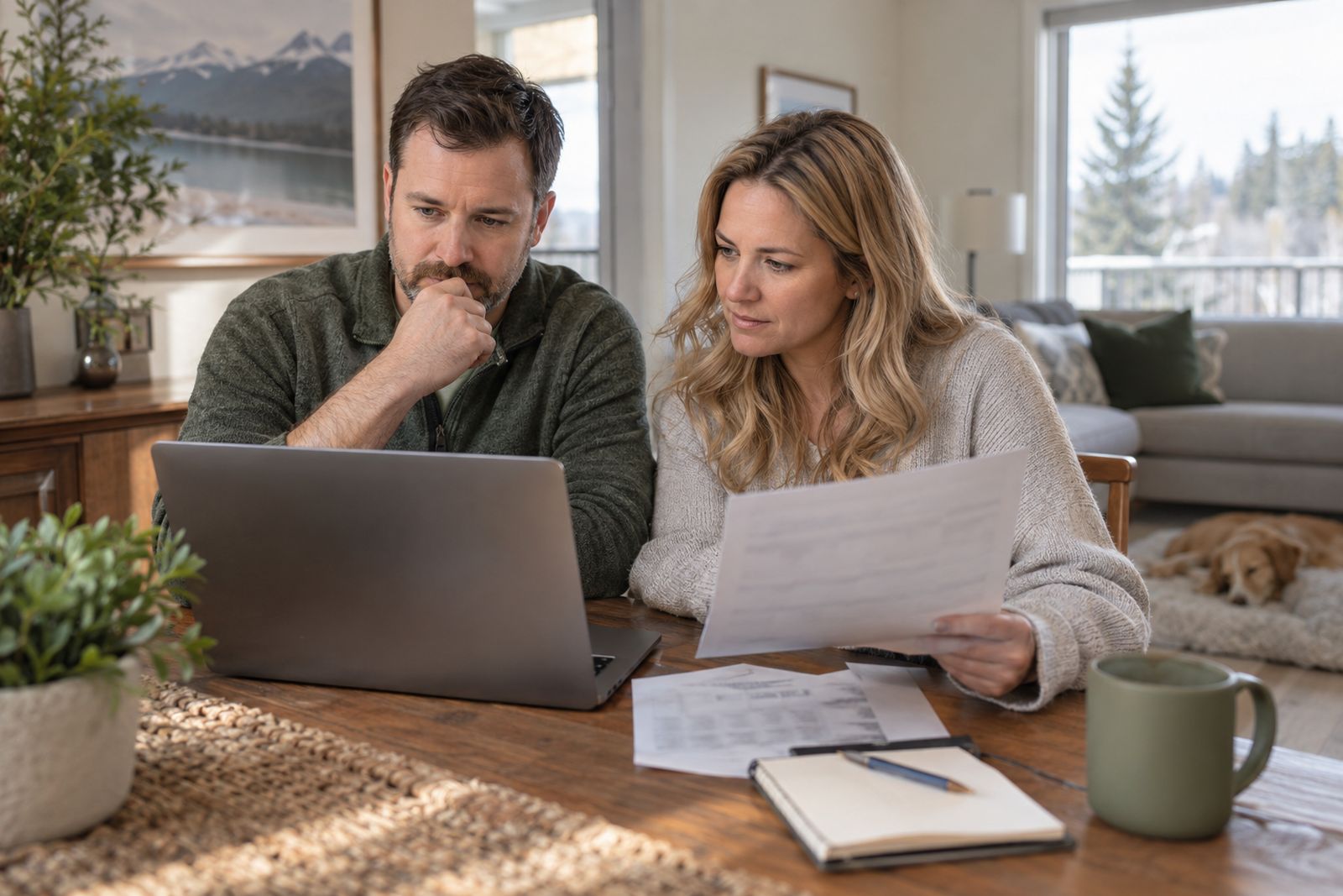 Couple reviewing their car insurance renewal online