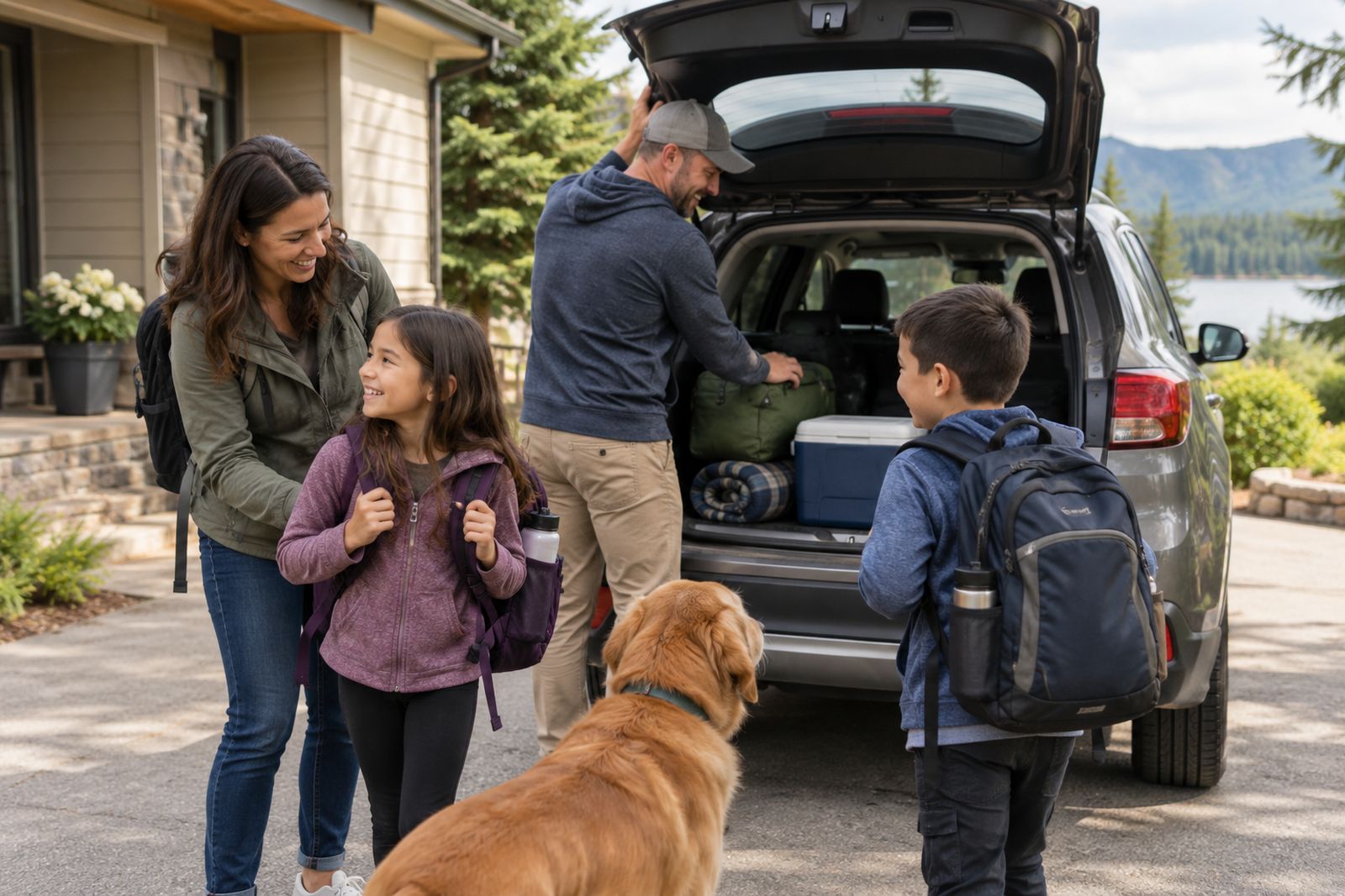 Family packing the car for a road trip