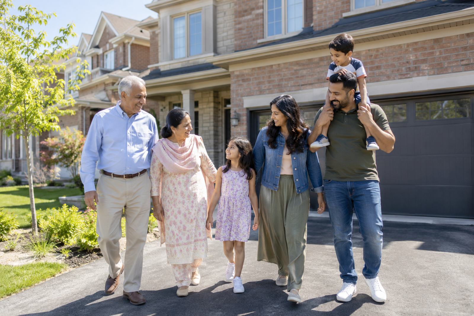 Multigenerational family outside their home in Brampton