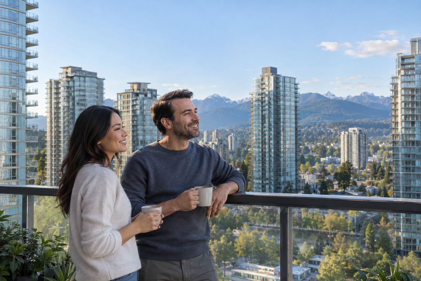Couple on their condo balcony in Burnaby