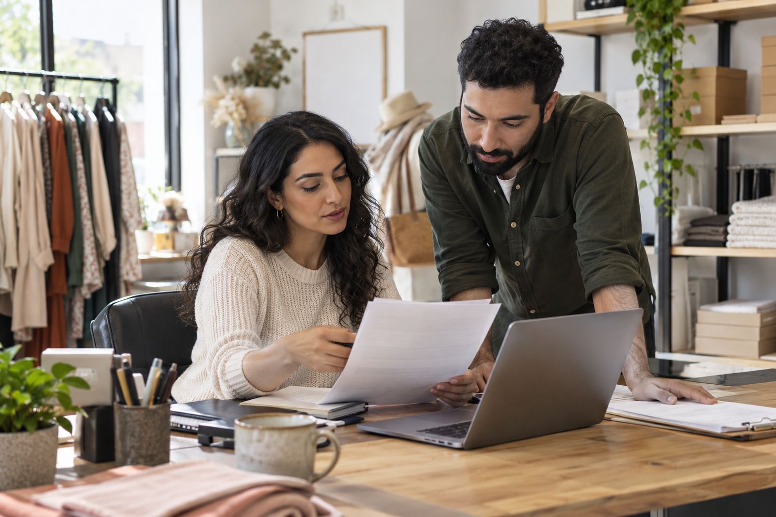 Business owner reviewing coverage with her manager