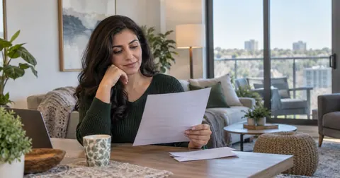 Condo owner reading a notice from her condo corporation