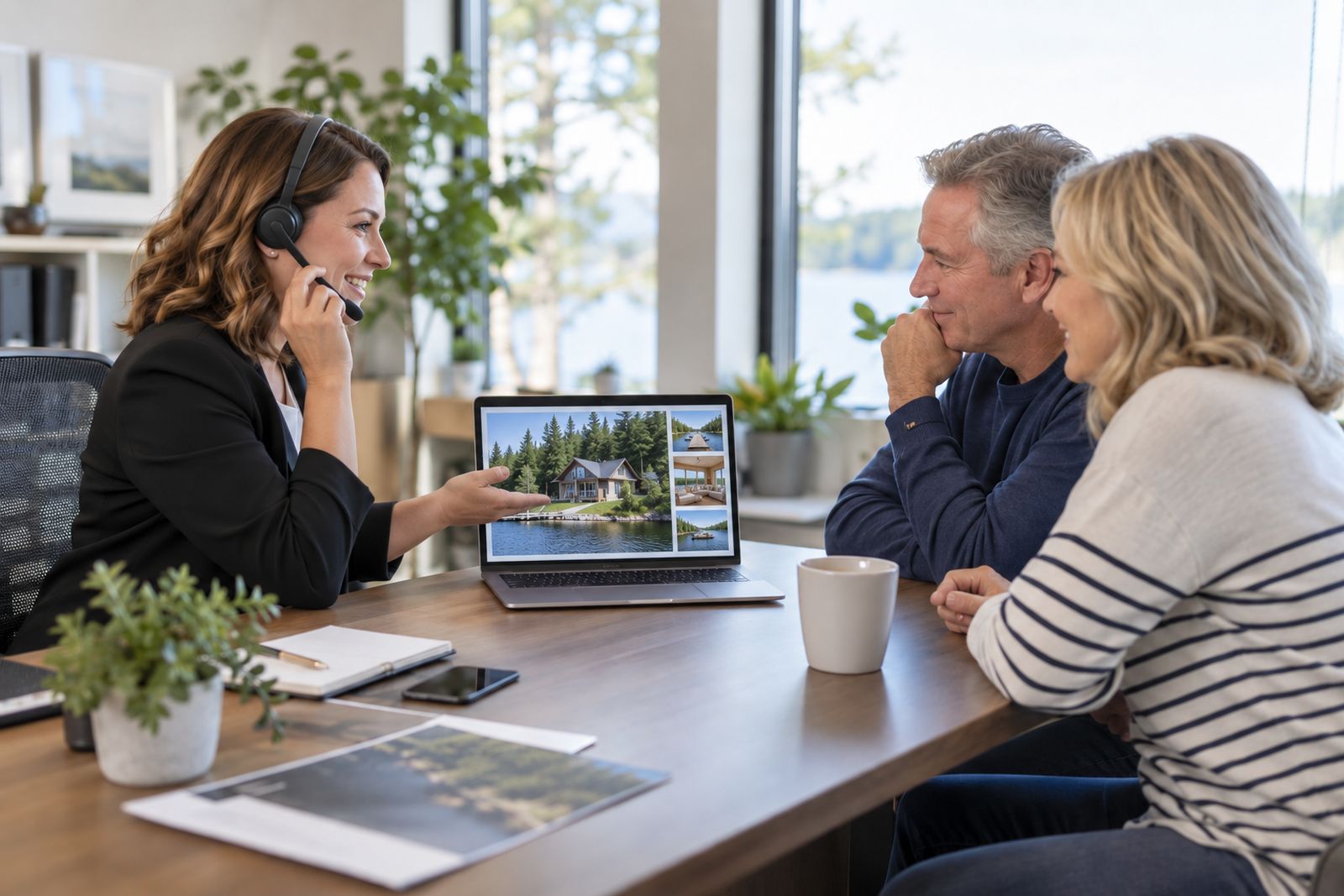 Specialist reviewing a cottage property with a client