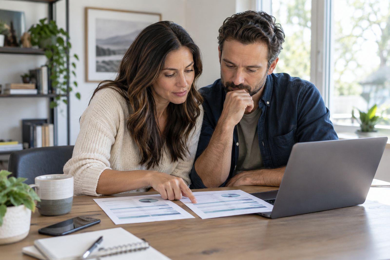 Couple comparing two life insurance options side by side