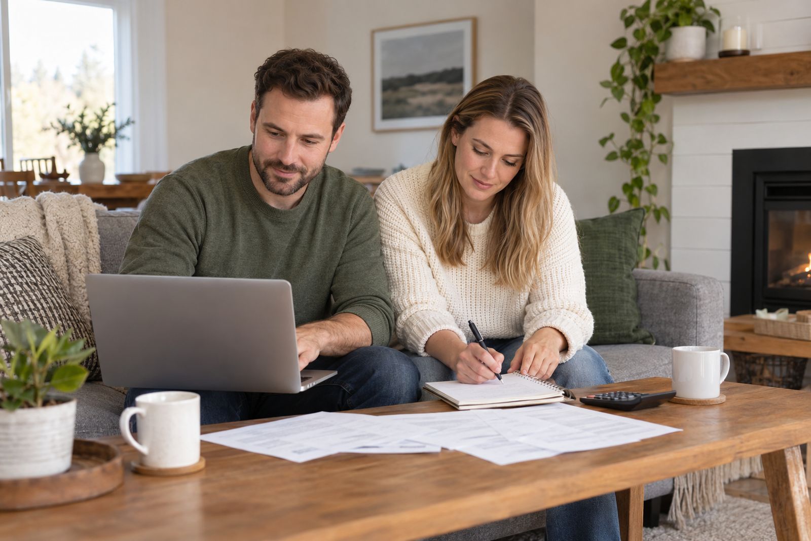 Couple using an online calculator to plan how much insurance they need