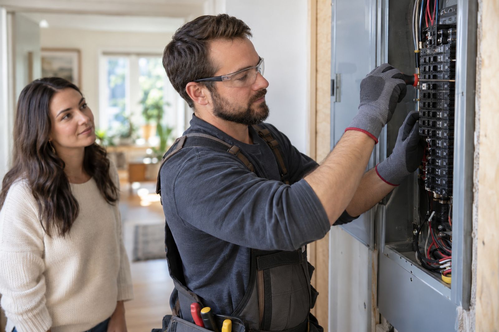 Electrician working on a residential electrical panel