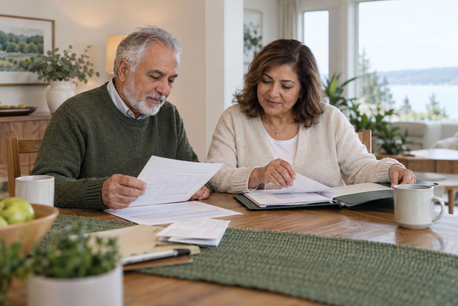 Senior couple organizing their final expense paperwork