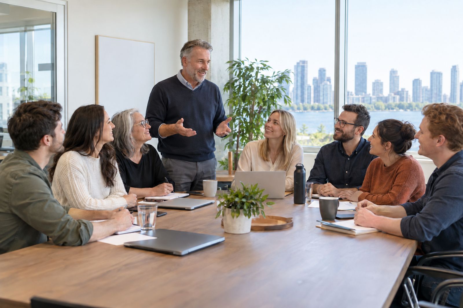 Small business team meeting in a bright office