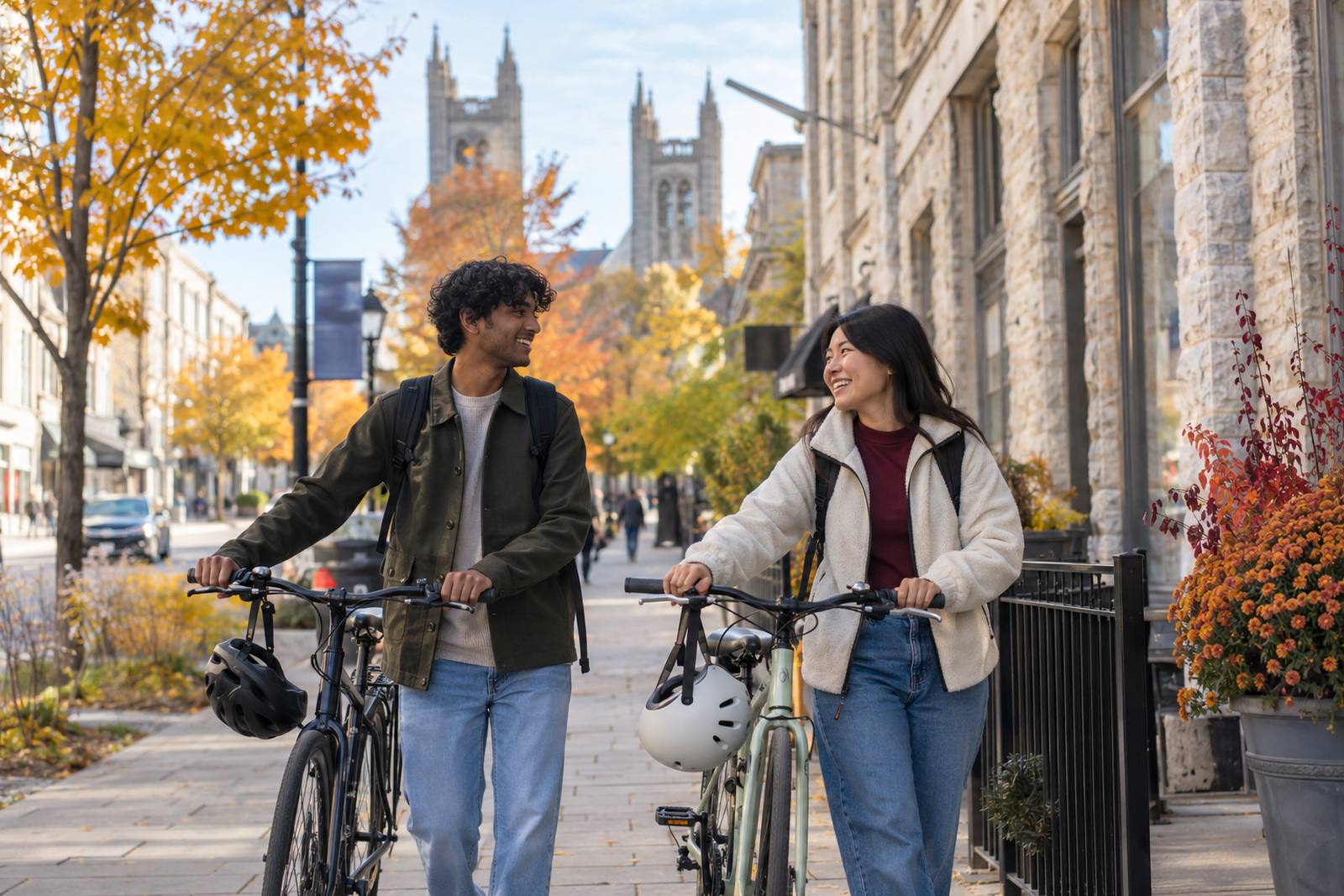 Students with bikes in downtown Guelph