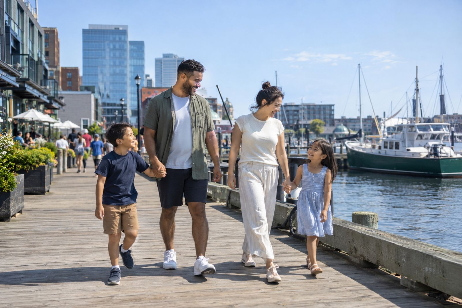 Family on the Halifax waterfront boardwalk