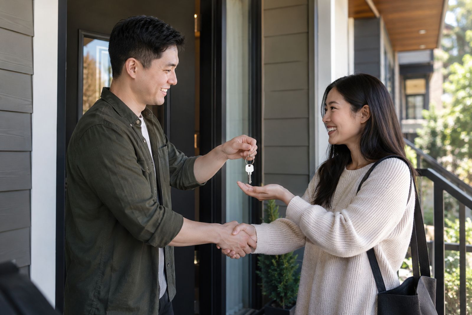 Landlord handing keys to a new tenant
