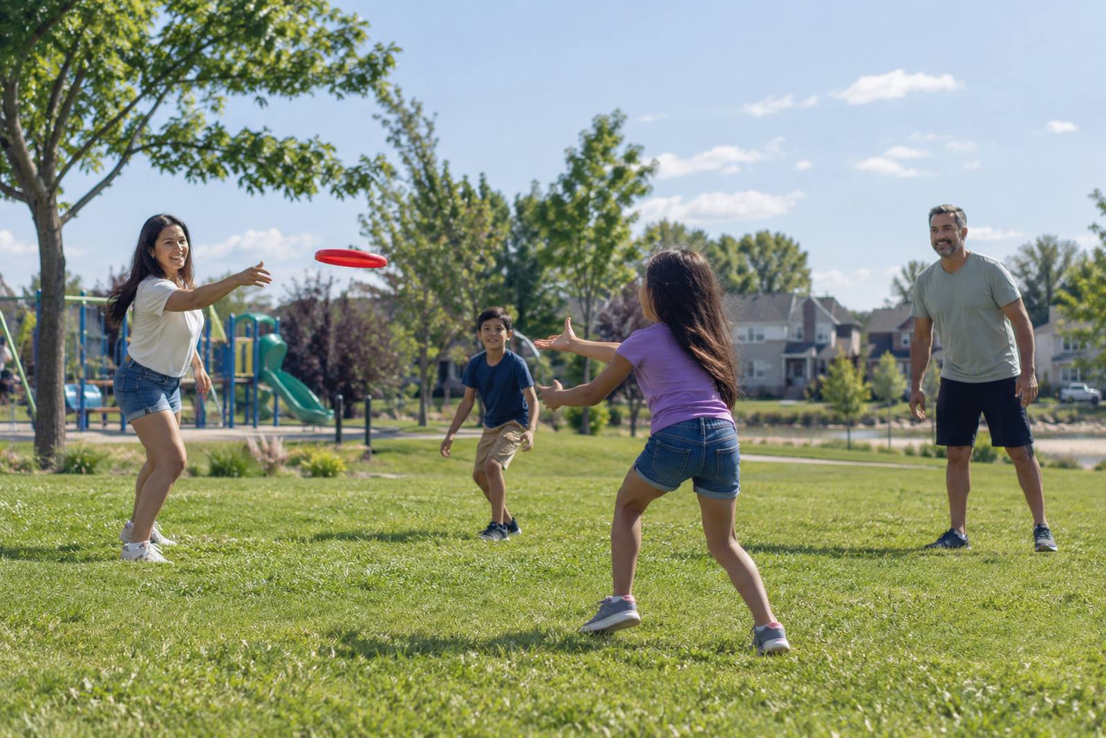 Family playing in a park in Laval