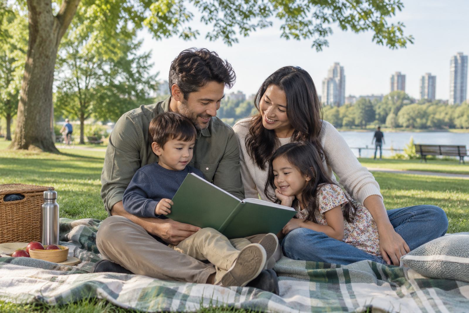 Family having a picnic in a park