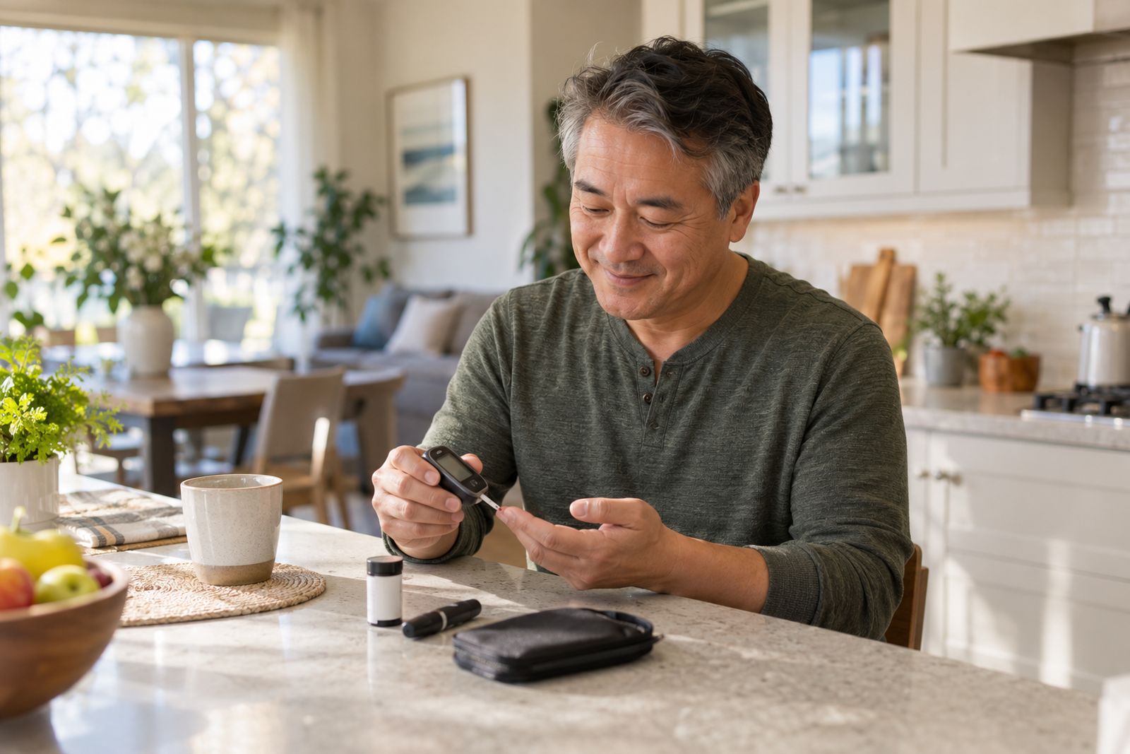 Man managing his diabetes at home