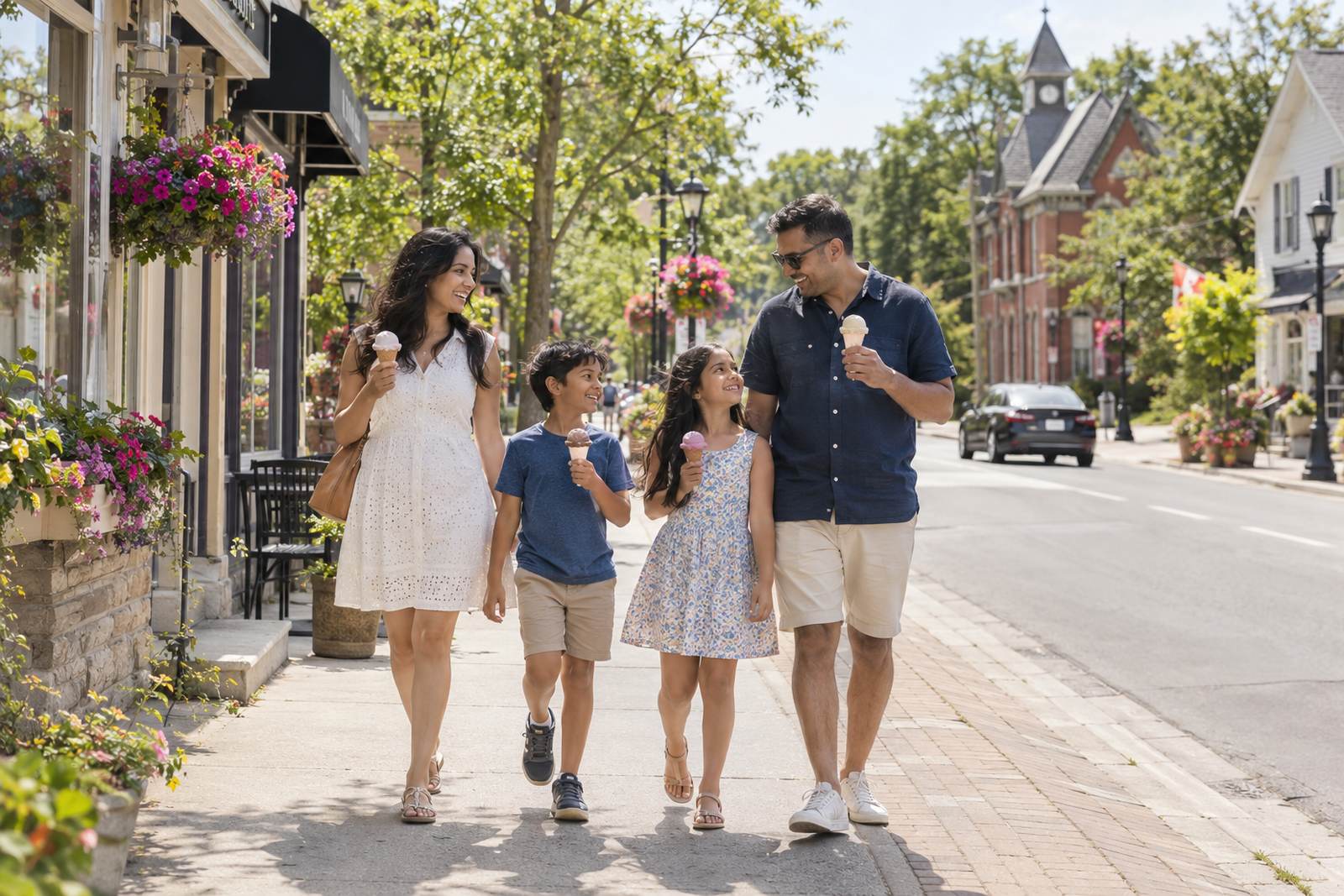 Family on Main Street Unionville in Markham