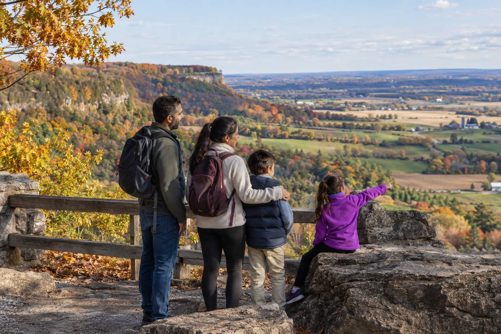 Family at an escarpment lookout near Milton