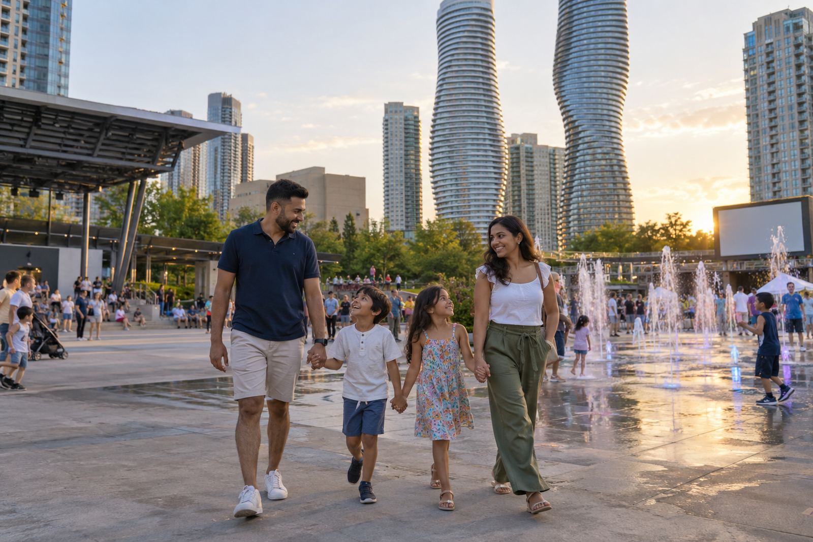 Family at Celebration Square in Mississauga