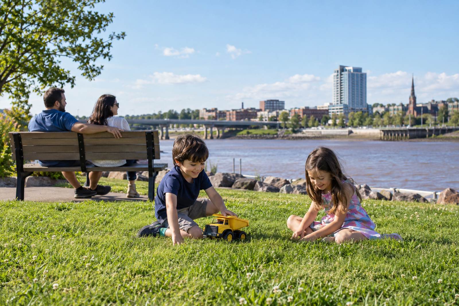 Family at the riverfront park in Moncton