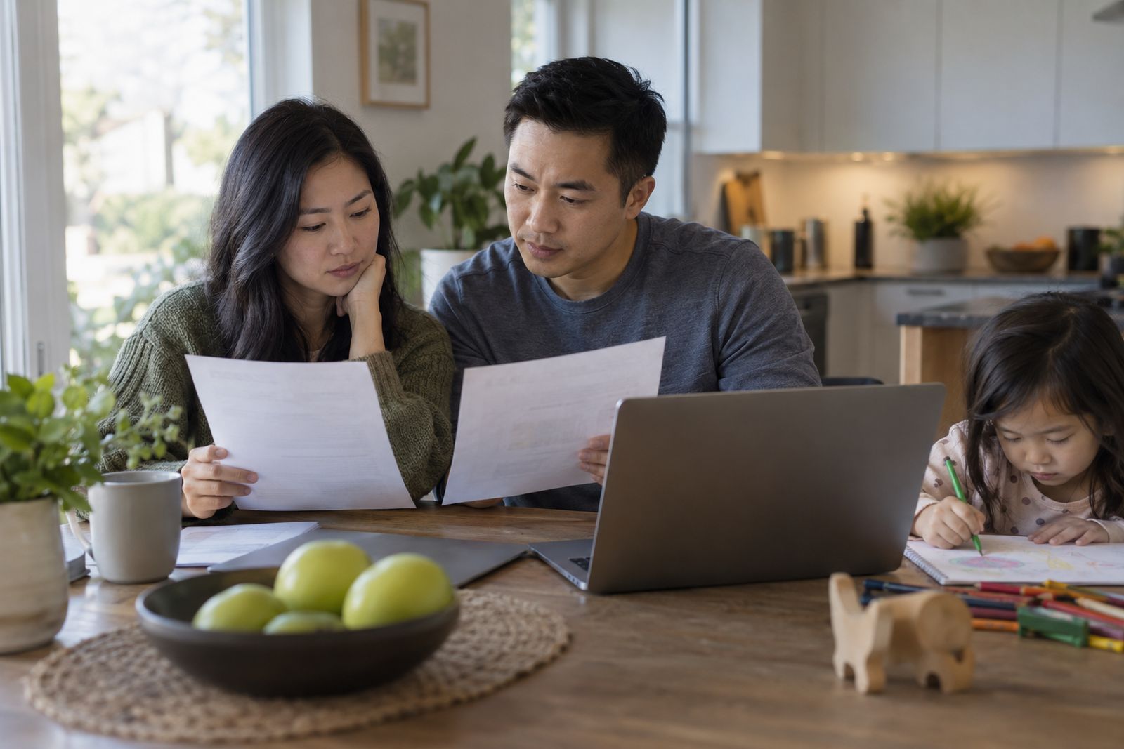 Couple comparing mortgage and term life insurance options