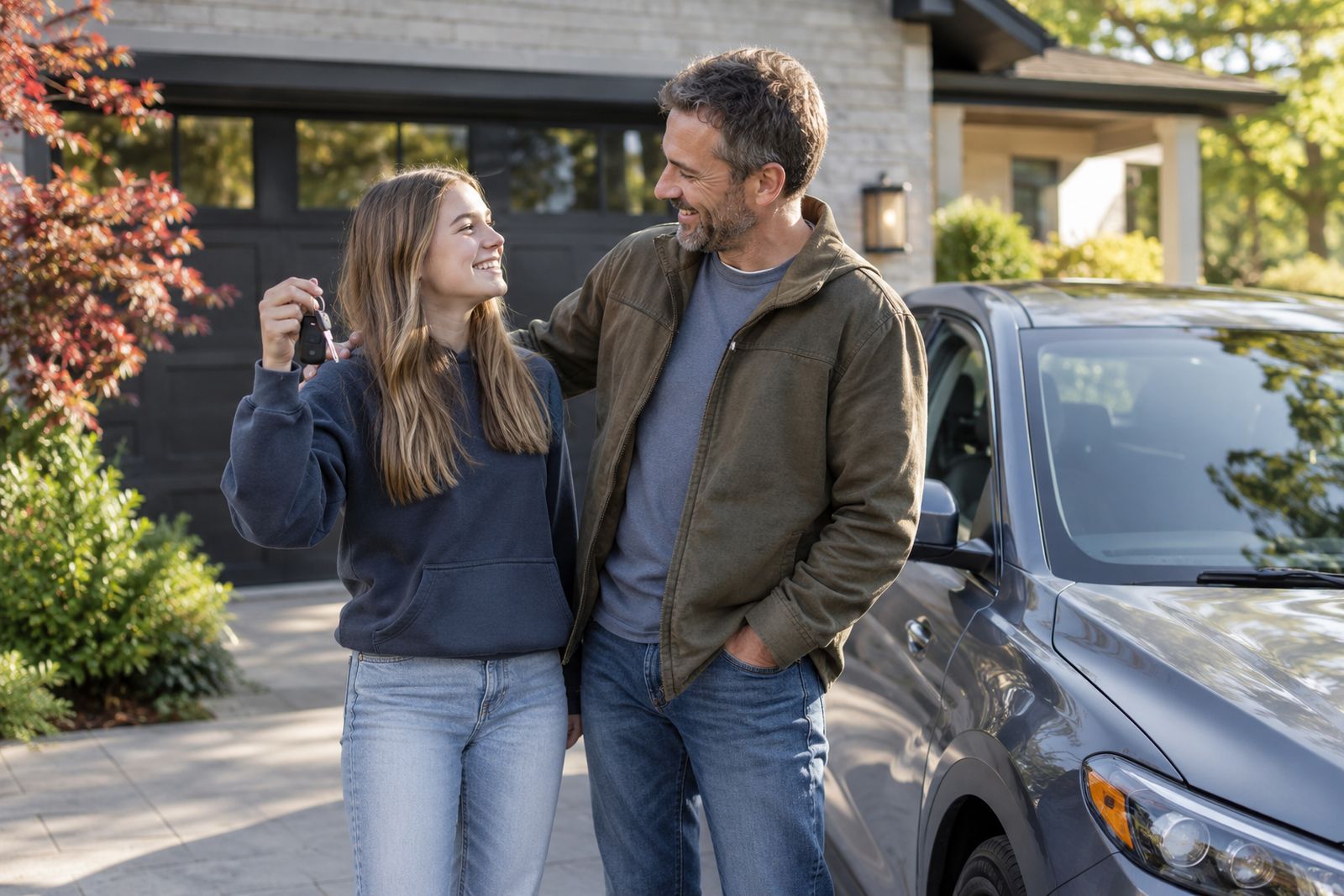 Teen holding the car keys after getting a licence