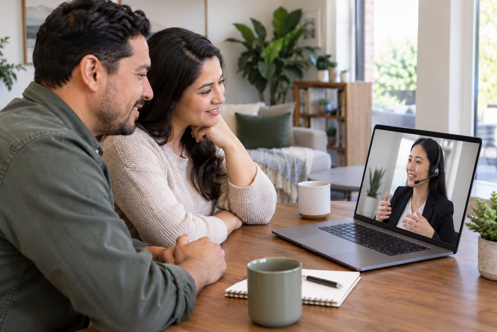 Advisor helping a newcomer couple choose life insurance
