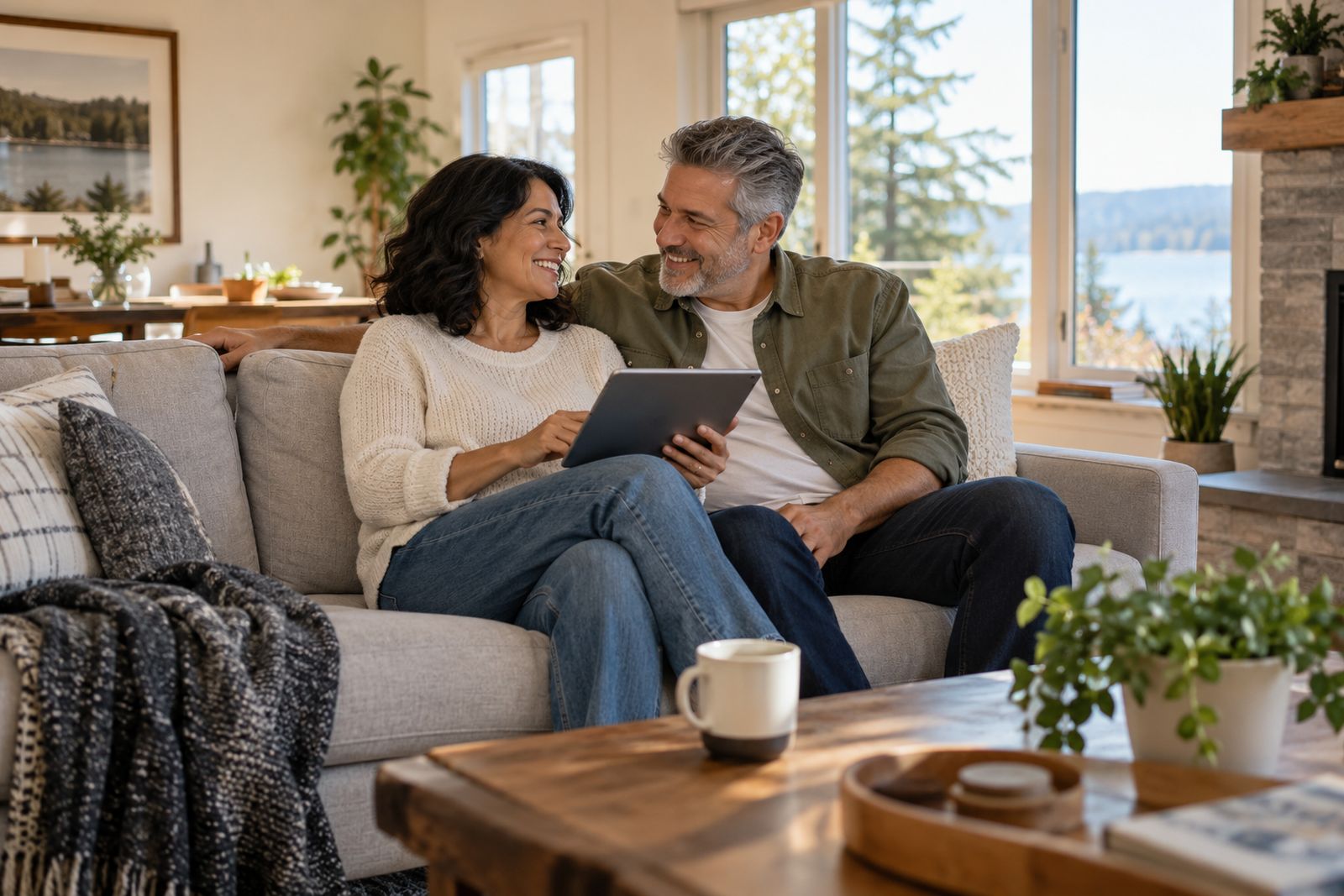 Couple completing an online life insurance application on a tablet