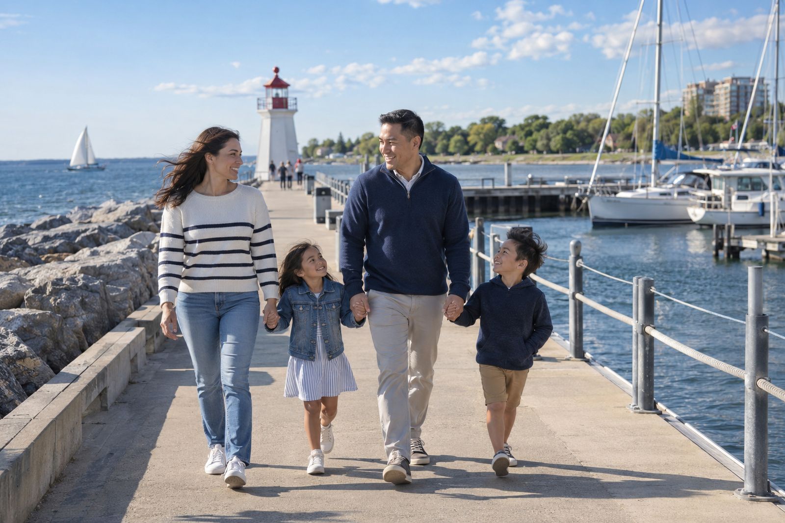 Family on the pier at Oakville harbour