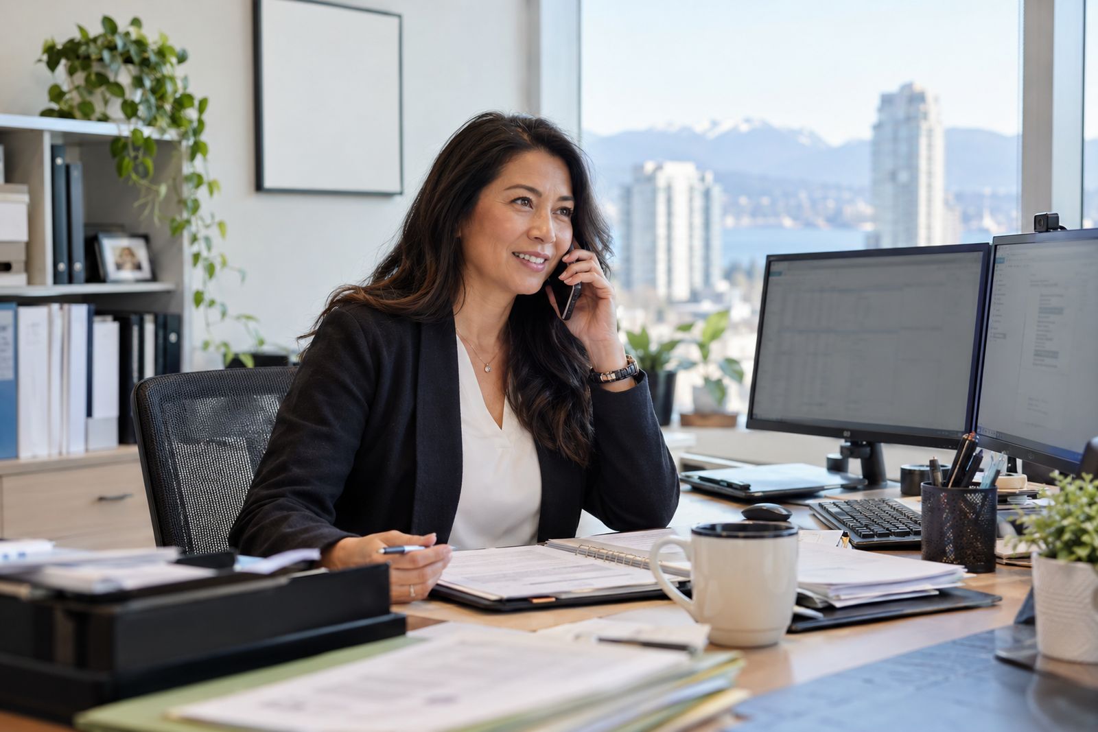 Accountant at his desk speaking with a client