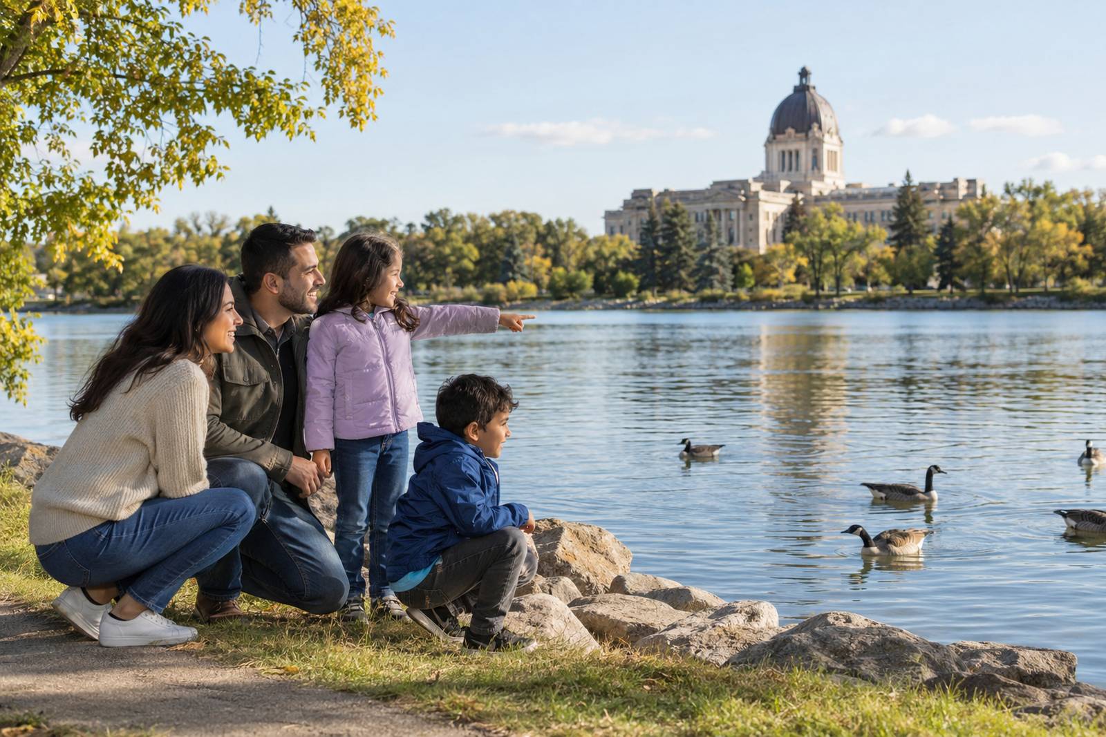 Family by Wascana Lake in Regina