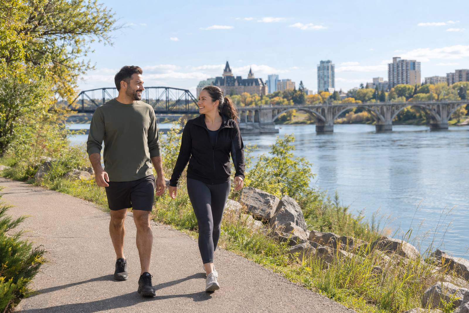 Couple on the Meewasin Trail in Saskatoon