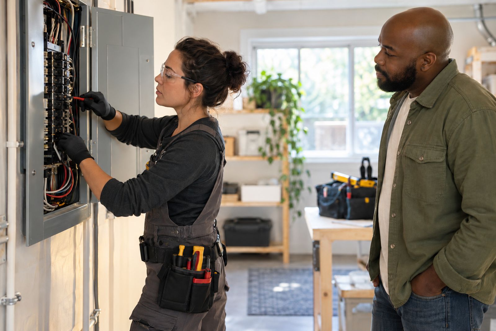 Self-employed electrician at work