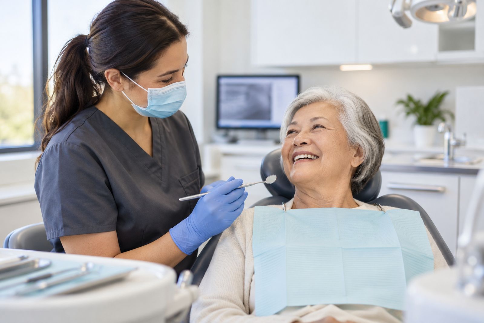 Senior smiling during a dental checkup
