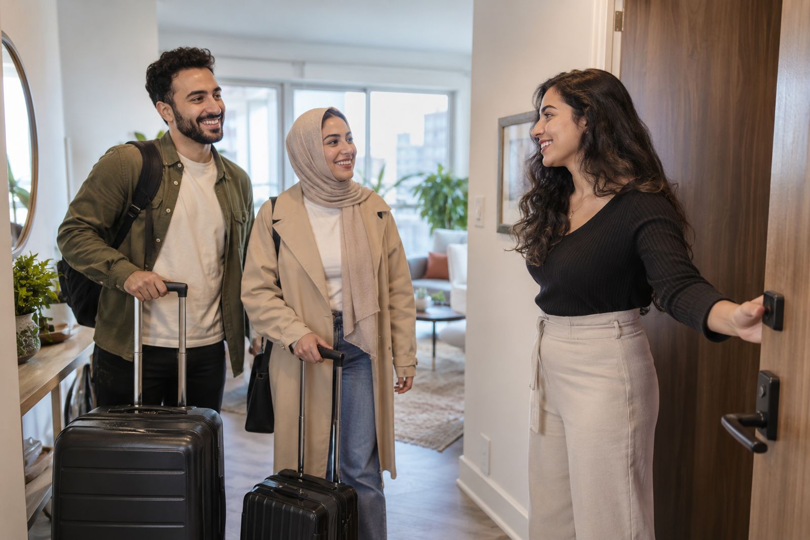 Short-term rental host welcoming guests