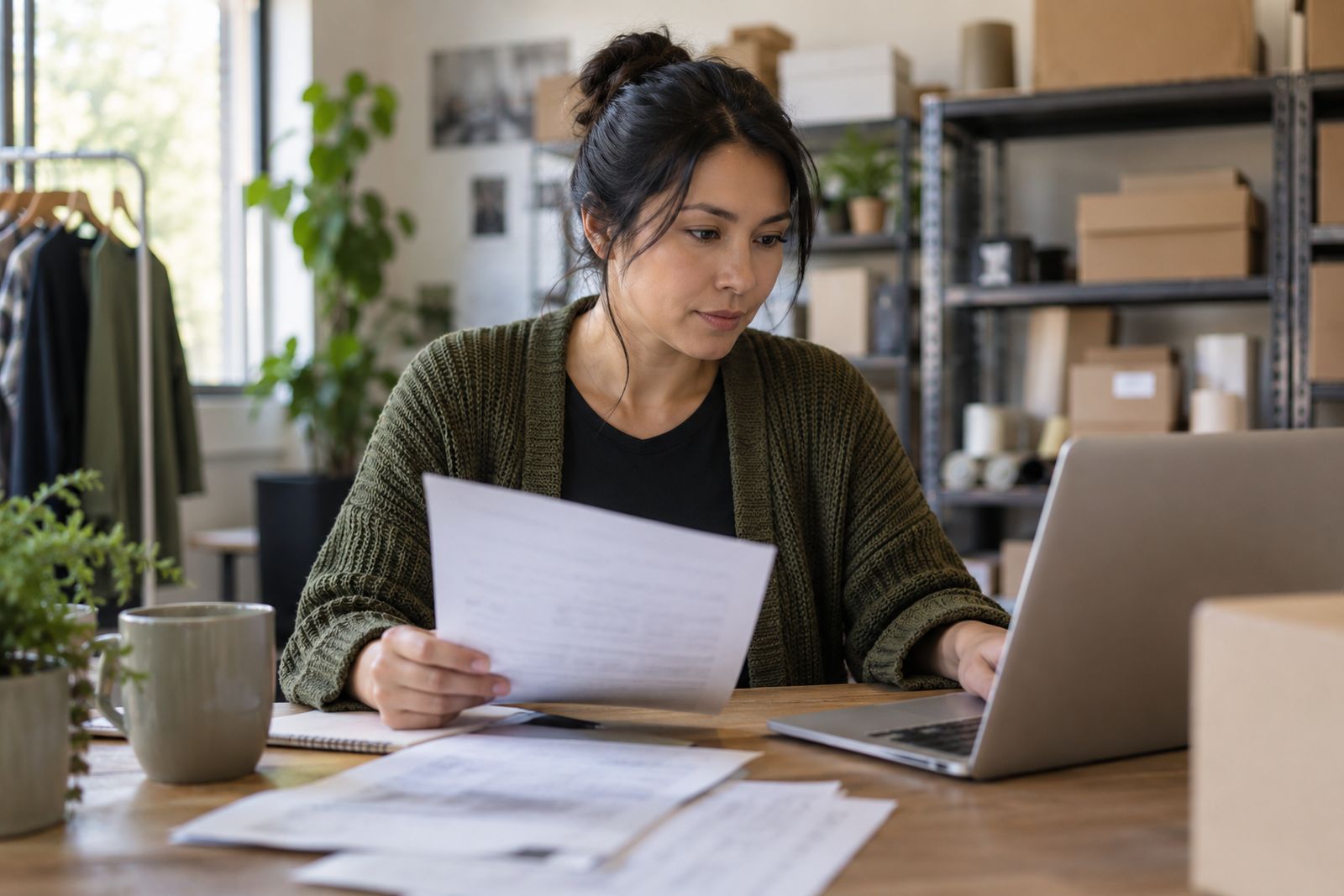Business owner reviewing monthly costs