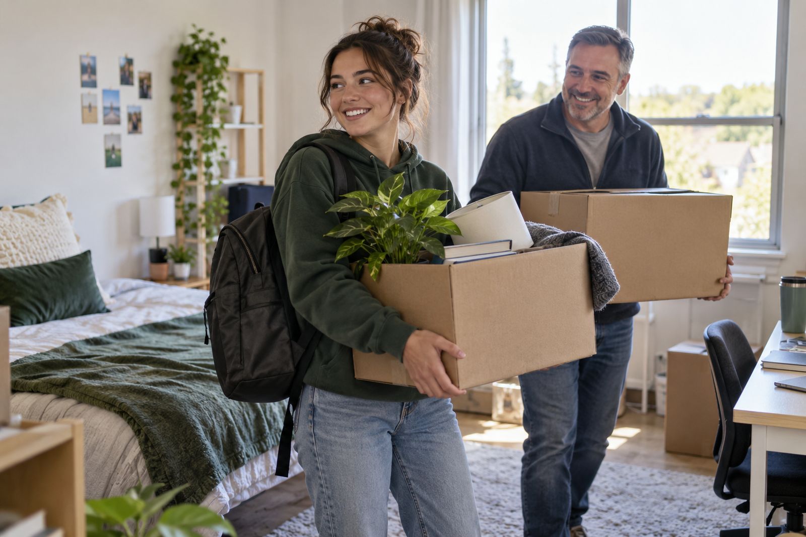 Student moving into a shared rental with a parent helping