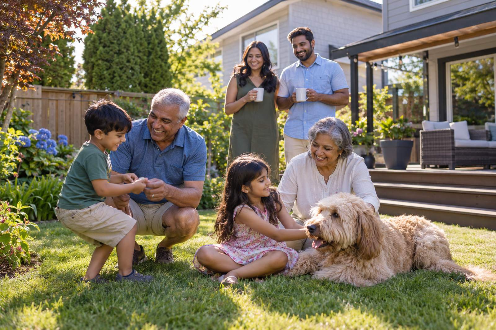 Multigenerational family in their backyard in Surrey