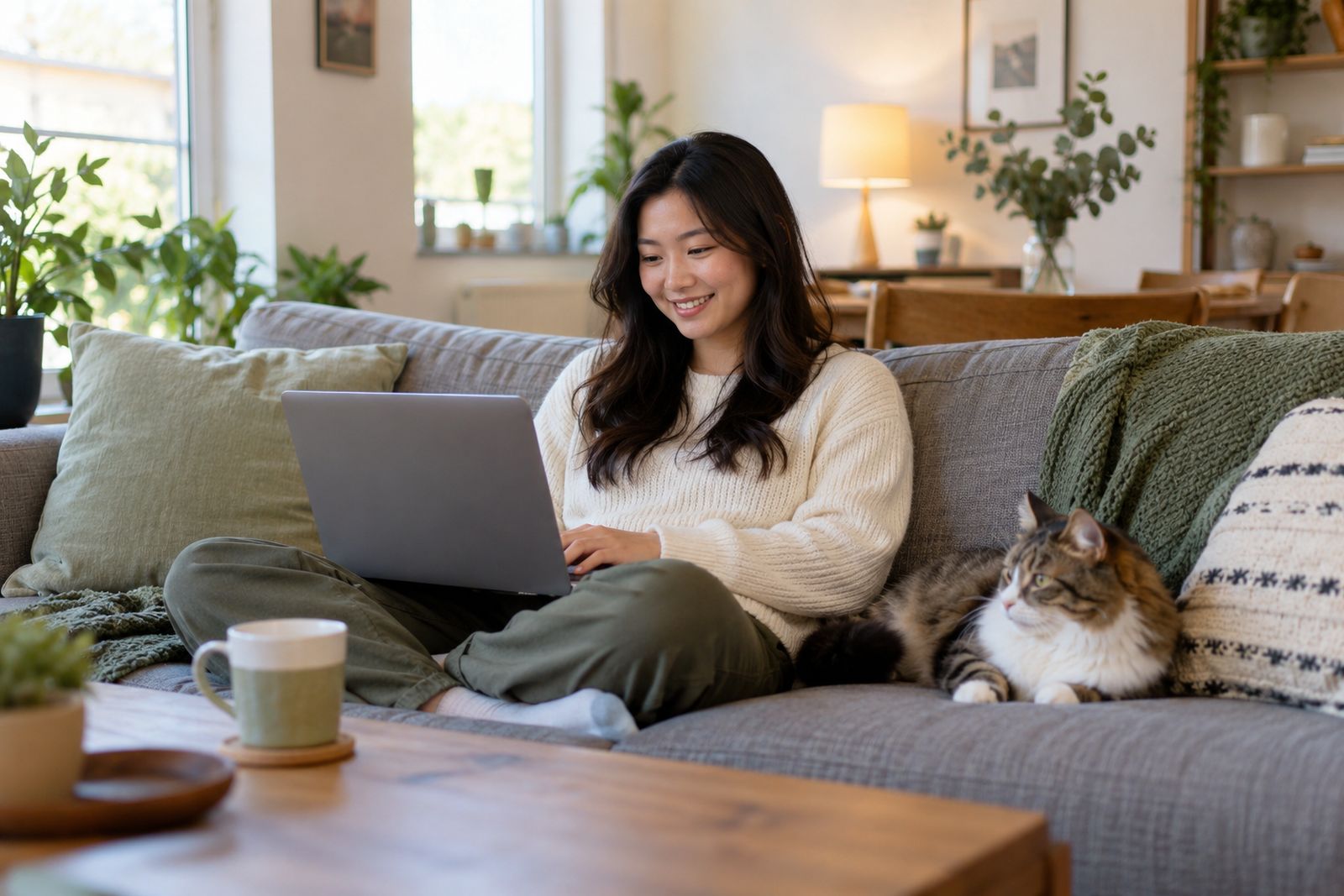 Young renter relaxing at home in her apartment