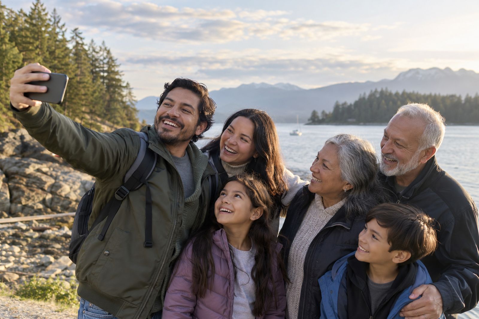 Visiting relatives sightseeing with their family in Canada