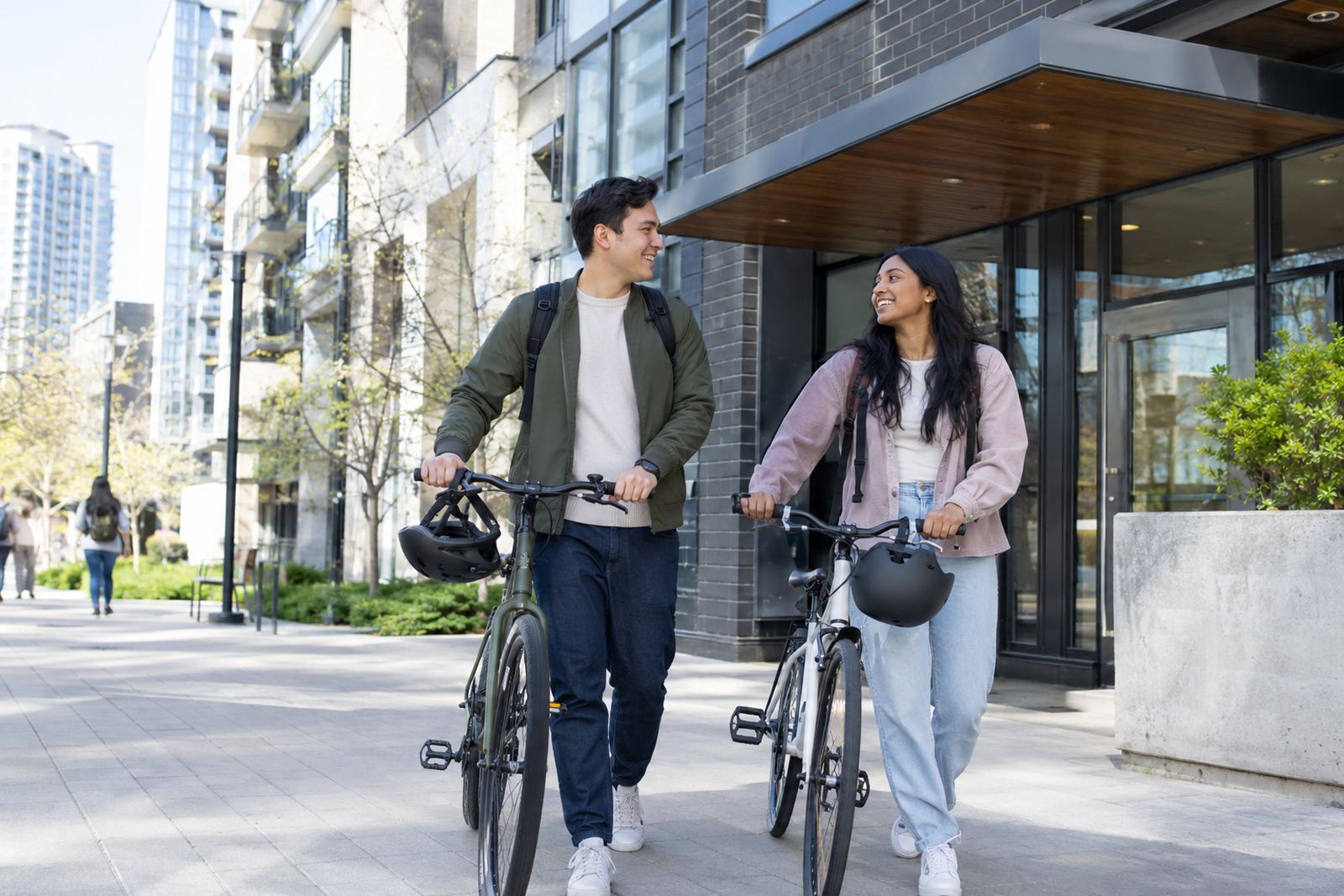 Young renters outside their apartment building in Waterloo