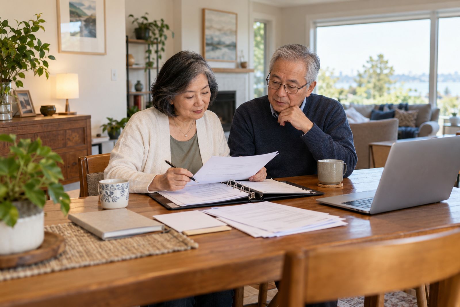 Couple in their sixties organizing estate planning documents