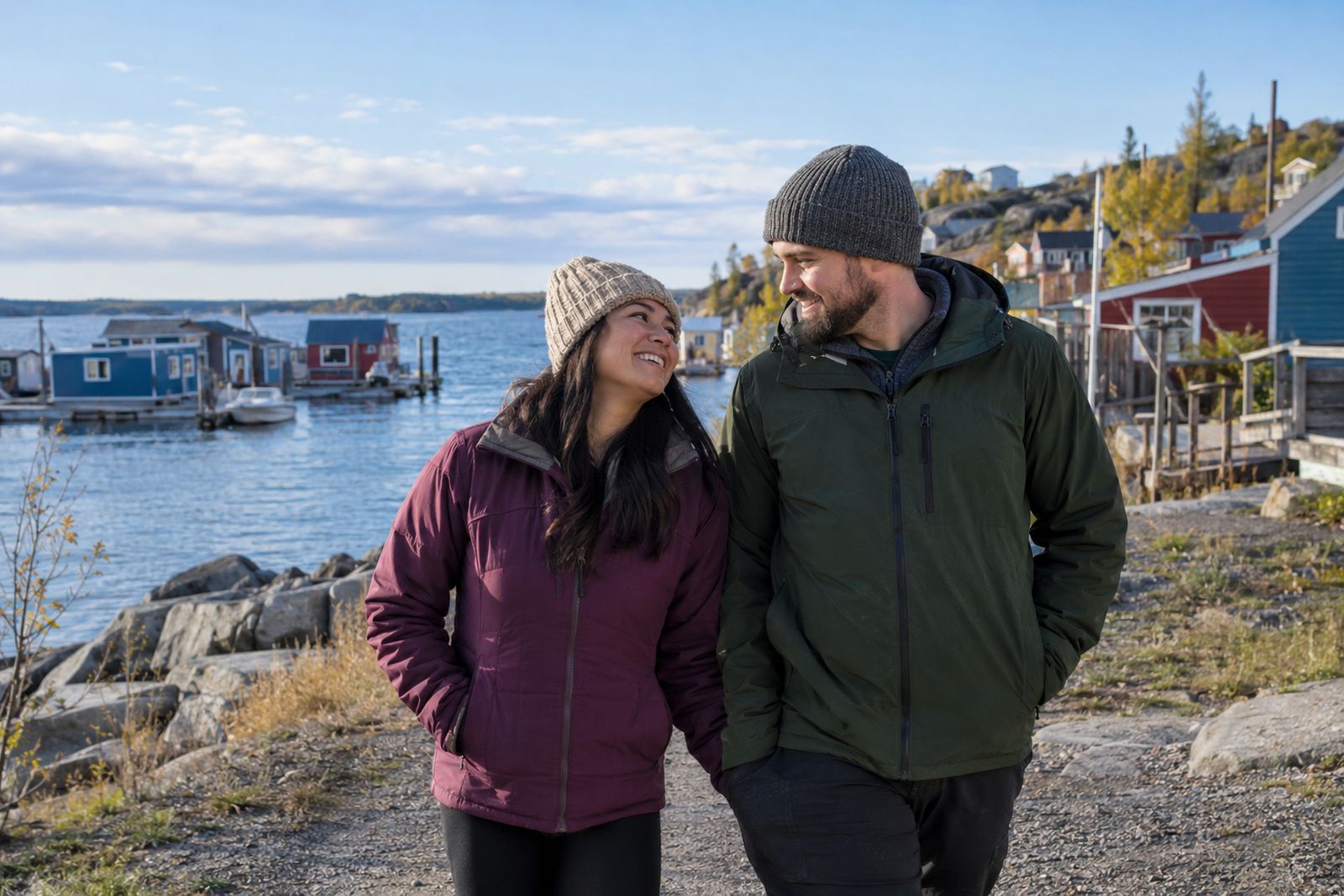 Couple in Yellowknife's Old Town by Great Slave Lake